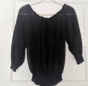 H&M Black Puff Sleeve Smocked Blouse